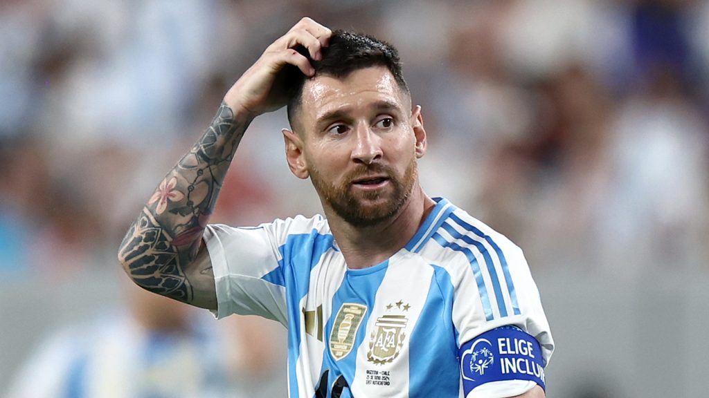 Lionel Messi #10 of Argentina looks on against Chile during a group stage match at MetLife Stadium on June 25, 2024 in East Rutherford, New Jersey.
