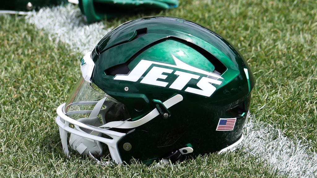 Throwback logo of the New York Jets on their current helmets