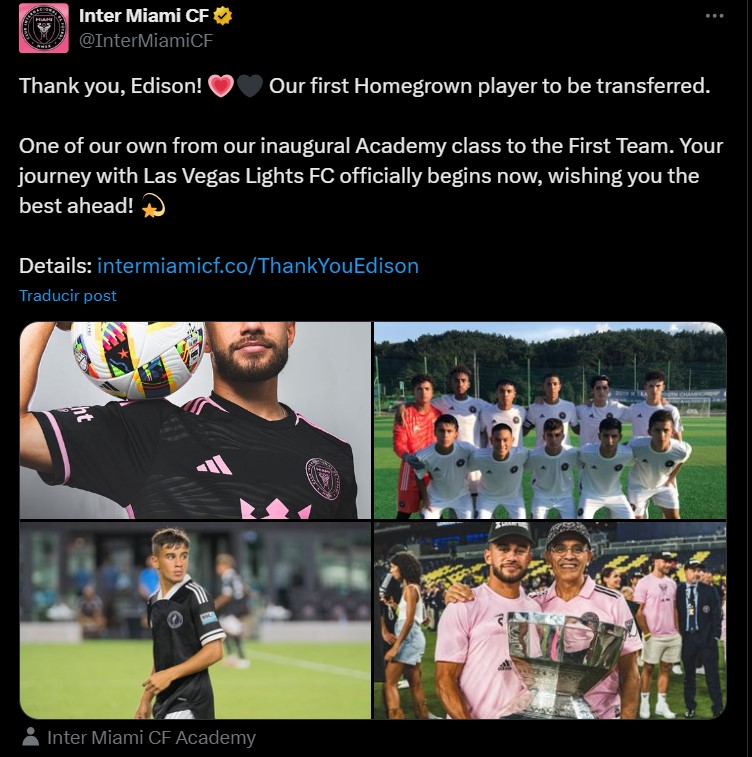 From the official account of the social network X, Inter Miami wishes the best to Edison Azcona. Inter Miami CF.