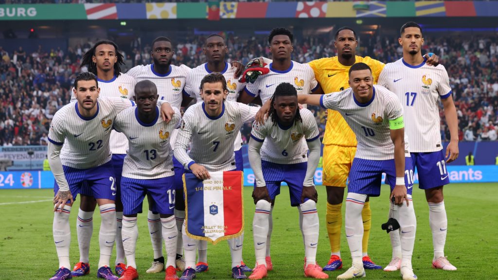 Players of France pose for a team photograph prior to the UEFA EURO 2024 quarter-final match between Portugal and France. Photo by Alex Grimm/Getty Images