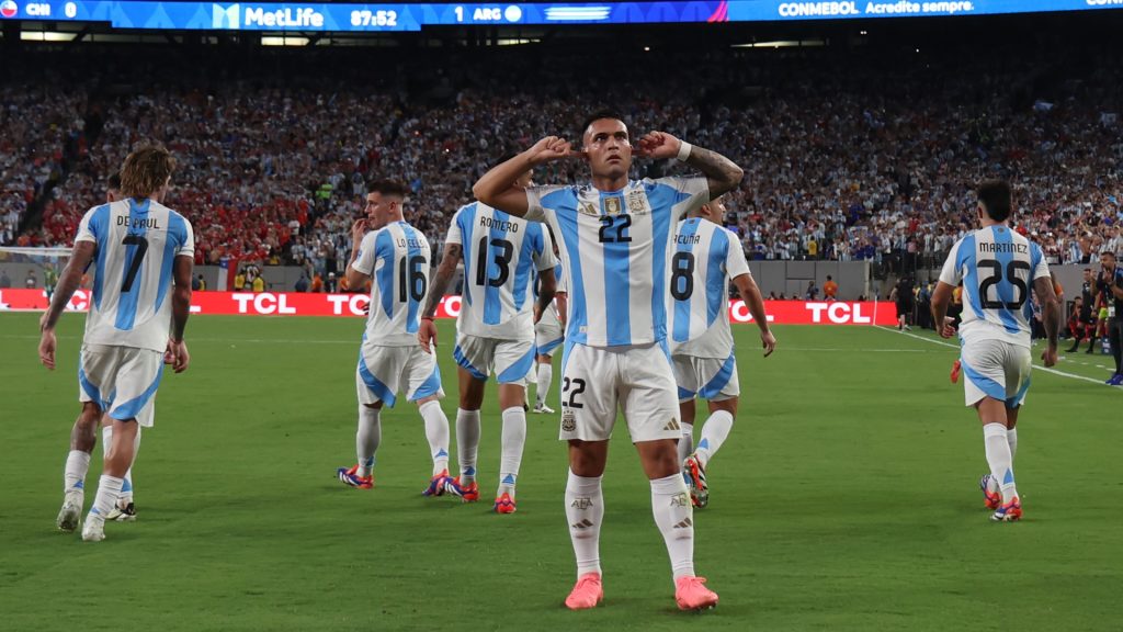 Lautaro Martinez of Argentina celebrates after scoring the team’s first goal during the CONMEBOL Copa America 2024. Photo by Rob Carr/Getty Images