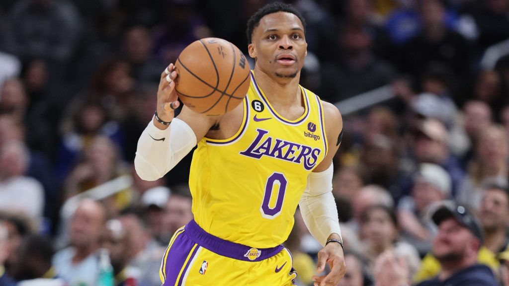Russell Westbrook #0 of the Los Angeles Lakers during the game against the Indiana Pacers at Gainbridge Fieldhouse. Photo by Andy Lyons/Getty Images